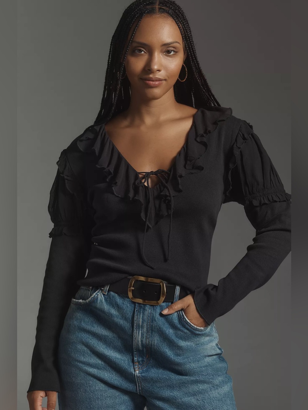Anthropologie Long-Sleeve Ruffle Top